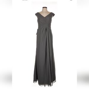 Azazie Slate Gray Ruched V-Neck Evening Dress, Size 10
